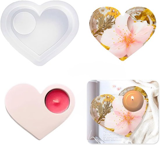 Mallen, Theelichthouders Siliconen Mallen Kandelaar Epoxy Casting Mallen Maan Hart Ovaal Gevormd voor DIY Crystal Home Decor (Hart)