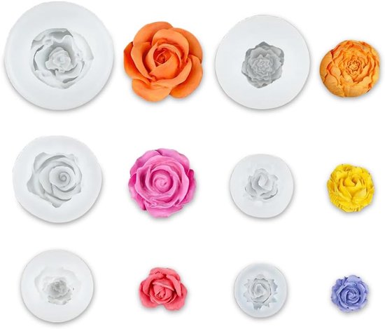 Mallen voor Kaarsen, Zeep en Hars – Herbruikbare Zachte Mallen Roos, Anjer, Pioenroos – DIY Kit voor Epoxy Gieten, Chocolade, Gips, Sieraden en Woondecoratie (Zes bloemen)