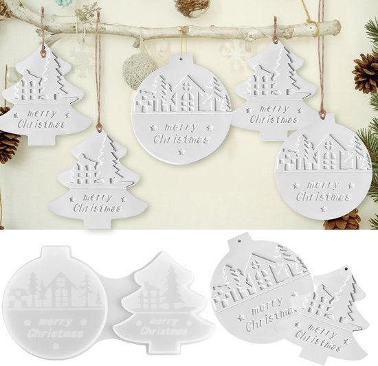 Mallen voor kerstdecoraties, set van 2 gipsmallen met boom, ster en huis