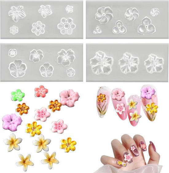 Mallen voor nagelbedels met bloemen, 3D gel-nagelkunstmal, snijmal, bloemensjablonen, doe-het-zelf-ontwerp, manicure, decoratie, accessoires, herbruikbare benodigdheden