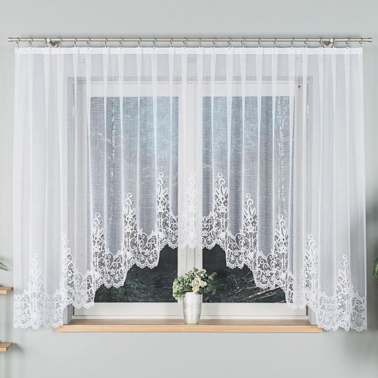 Markizeta Berenika - Jacquard Kant en Klare Gordijn - 400x160cm - Florale Motieven - Wit van Markizeta