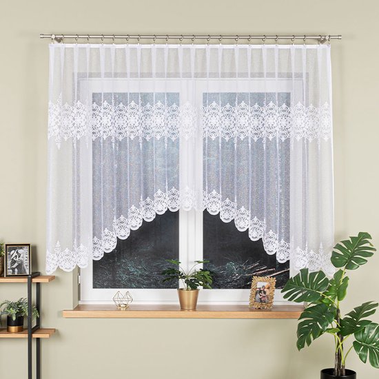 Markizeta Żaneta - Jacquard Gordijn - 400x135 cm - Wit - Decoratieve Golvende Onderkant van Markizeta