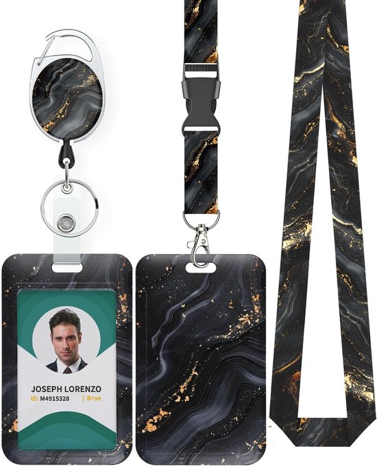 Marmer Patroon Badgehouder met Retractable Reel en Afneembare Lanyard voor ID Kaarten en Toegangspassen