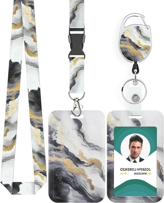 Marmeren Badgehouder met Retractable Reel en Afneembare Lanyard - Ideaal voor Identiteitskaarten, Toegangskaarten en Bedrijfspassen