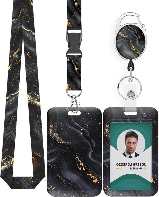 Marmeren Badgehouder met Retractable Reel en Afneembare Lanyard - Verticale Kaartbeschermer voor Identificatie en Toegangspassen van Merkloos