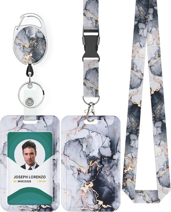 Marmerpatroon Badgehouder met Retractable Reel en Afneembare Lanyard voor Kantoor en Onderwijs