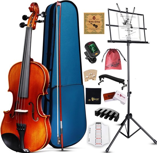 massief houten viool 4/4 volledige grootte voor volwassenen beginners, vioolset voor kinderen, studenten, starters leeftijd 12+