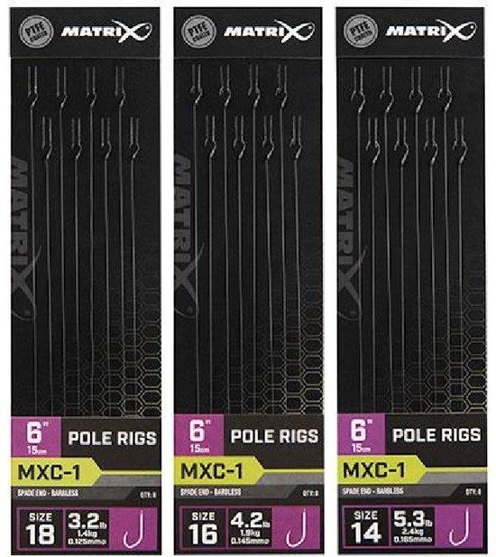 Matrix Onderlijn MXC-1 Pole Rigs 6” (15cm) Spade End - Barbless - Maat : Haak 16