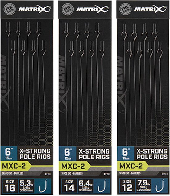 Matrix Onderlijn MXC-2 X-Strong Pole Rigs 6” (15cm) Spade End - Barbless - Maat : Haak 16