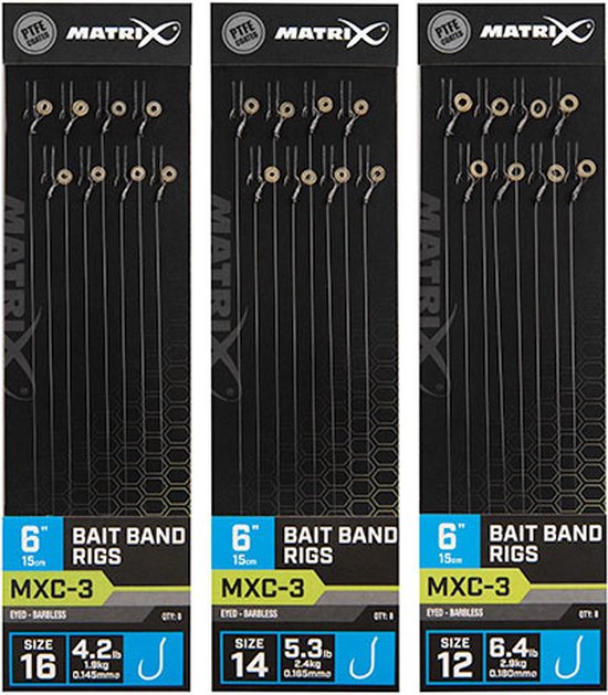 Matrix Onderlijn MXC-3 Bait Band Rigs 6” (15cm) Eyed - Barbless - Maat : Haak 16