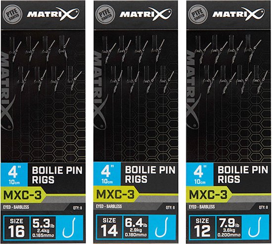 Matrix Onderlijn MXC-3 Boilie Pin Rigs 10cm - Eyed Barbless (8 pcs) - Maat : Haak 16 - 0.165mm van MATRIX
