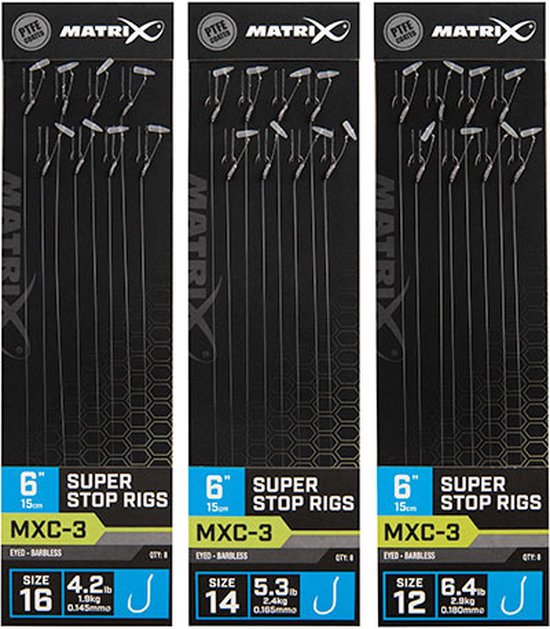Matrix Onderlijn MXC-3 Super Stop Rigs 6” (15cm) Eyed - Barbless - Maat : Haak 16 van MATRIX