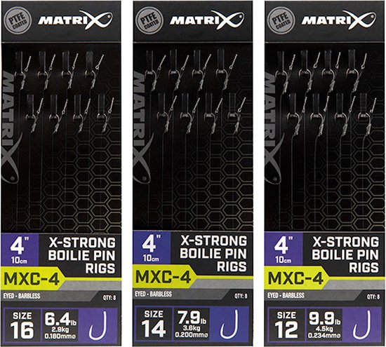 Matrix Onderlijn MXC-4 X-Strong Boilie Pin Rigs 10cm Eyed-Barbless (8 pcs) - Maat : Haak 14 - 0.200mm
