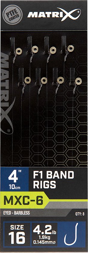 Matrix Onderlijnen MXC-6 F1 Band Rigs 10cm Eyed-Barbless (8 pcs) - Maat : Haak 16 - 0.145mm
