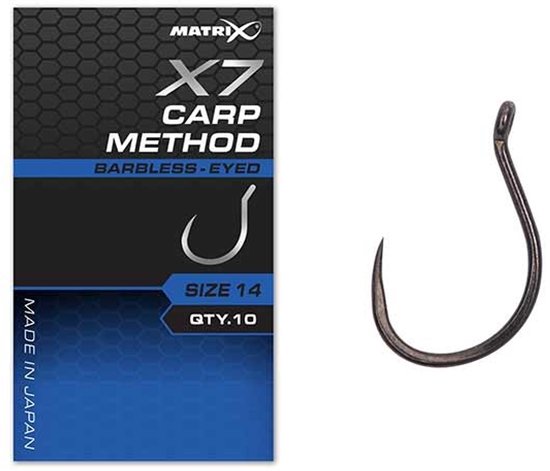 Matrix X7 Carp Method Eyed-Barbless (10 pcs) - Maat : 12
