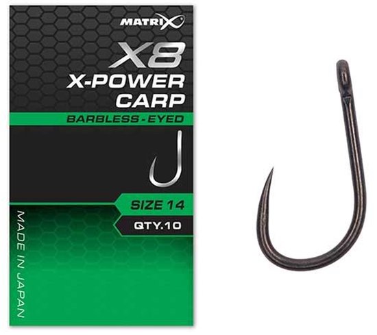 Matrix X8 X-Power Carp Eyed-Barbless (10 pcs) - Maat : 12