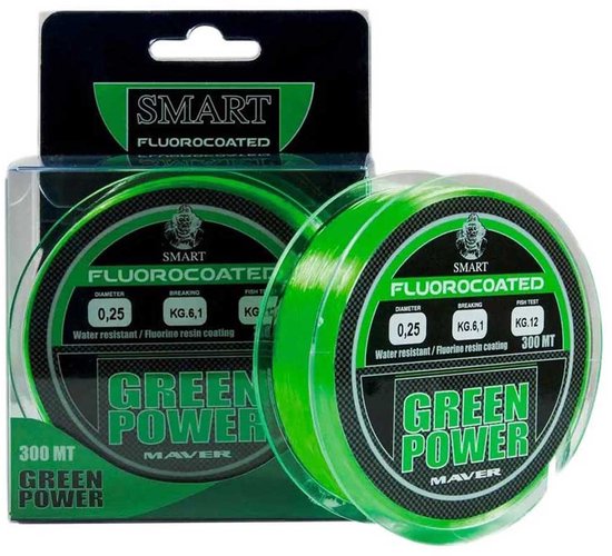 Maver Green Power Fluorine 300 M Monofilament Transparant 0.250 mm van Maver