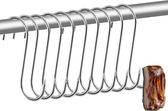 Meat Hooks, 10 Pieces, S Hooks, Stainless Steel S Hooks, Meat Hook, Stainless Steel, Butcher Quality, S-Shaped Hooks - ShopVlot