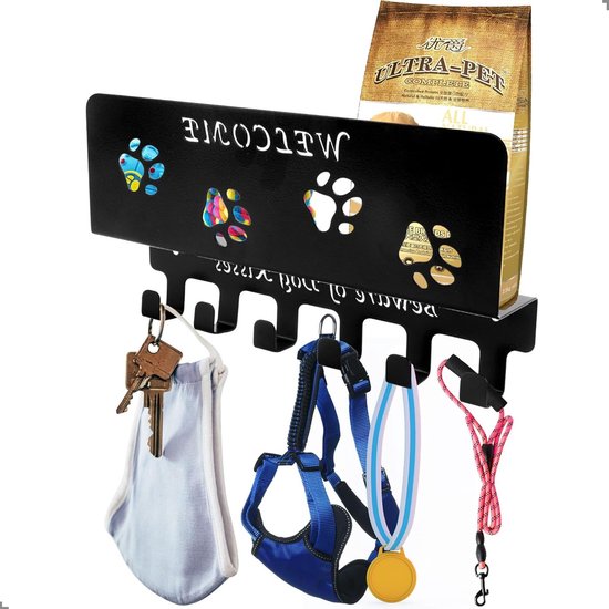 Medaillehouder voor hardlopers, sleutels en hondenaccessoires met 6 haken en opbergplank, ideaal voor sportmedailles, sleutels en hondenkleding