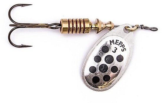 Mepps Aglia Decorees silver/black dots - #5 - 13 gram - Fishing-bait.nl van Mepps