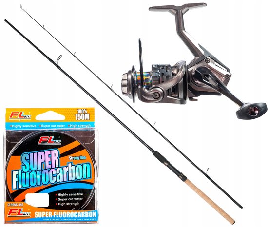 Merkloos Spinning Vishengel Set met Molen & Fluorocarbon Lijn