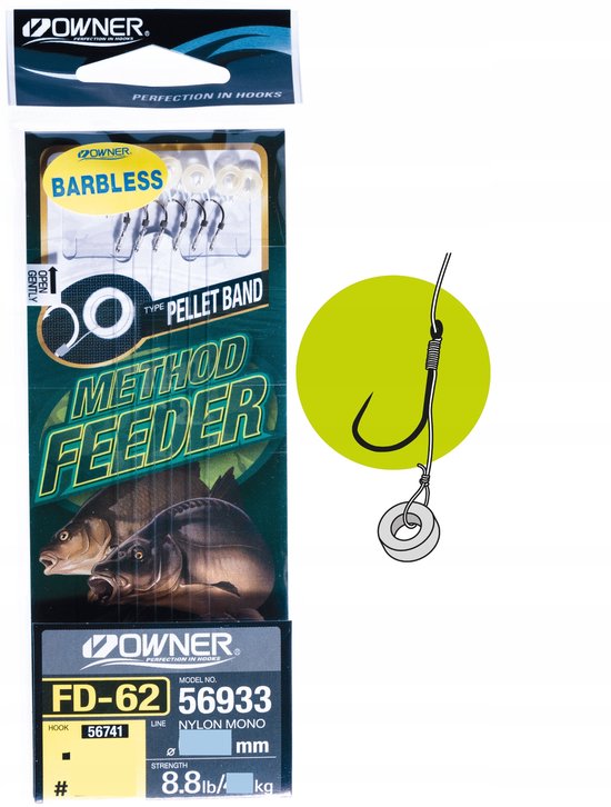 Merkloze Method Feeder Onderlijn met Elastiek, Maat 14, 6 Stuks