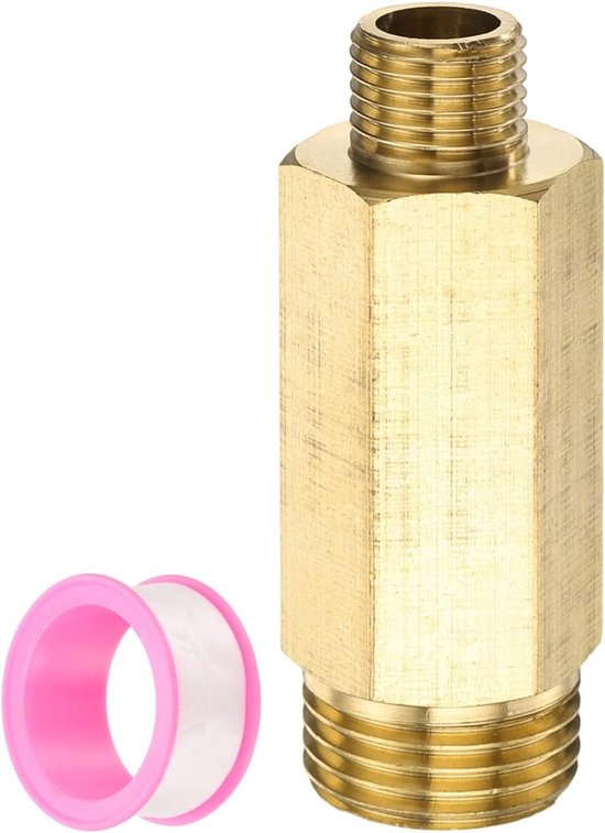 Messing pijpfitting adapter 1/2" naar 1/4" - Nippel verbinding met tape, 60 mm lengte, geschikt voor water en gasinstallaties van Merkloos