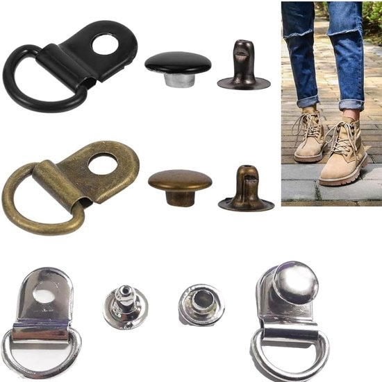 Metal Hook for Boots, 30 Pieces Shoe Hooks, Lace-Up Hooks, Black / Silver/Bronze, Robust Metal Closures for Trekking - ShopVlot