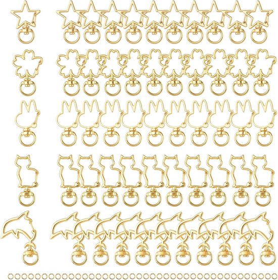 Metal Swivel Snap Clips, 50PCS 5 Shapes Gold Lobster Clasps Bulk Snap Hook with Keychains for Jewelry Making Bag - ShopVlot