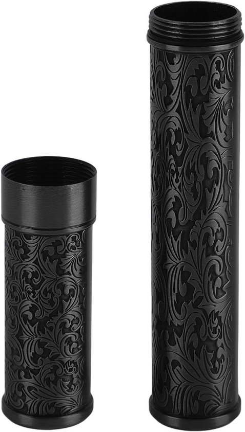 Metalen Buiscontainer - Draagbare Opbergbuis - Veilige Opslag - Waterdichte Afdichting - 18x9x3 cm - Zwart