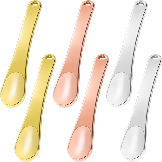 Metalen make-upspatel, huidverzorging, cosmetica, lepel, herbruikbare applicator voor gezichtsmasker, crème, lotions moisturizer, 6 stuks (3 kleuren)