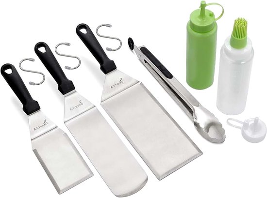 Metalen spatel set van 6 - bakplaat accessoires kit - Grill platte spatel pannenkoek flipper hamburger draaier - metalen gebruiksvoorwerp geweldig voor BBQ Grill platte top gietijzeren