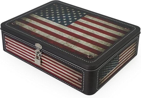 metalen tin opbergdoos container vlag rechthoekige decoratieve doos met scharnierend deksel en sleutel hangslot voor kinderen jongens meisjes man vrouw