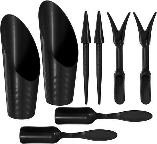 METERXITY 2-Set Tuin Schop Handgereedschap Transplantatie Succulent Teelt Graven Scoops Kits, Plastic Mini Tuin Tool Set voor Bloemen Planten/Bonsai Potten [Zwart]