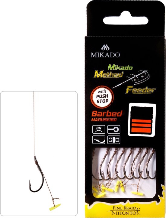 Method Feeder Onderlijn met Push Stop - 0,12 mm Gevlochten - Haakmaat 12 - 10 cm - 8 Stuks - Mikado
