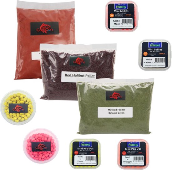 Method Feeder Voerpakket 'Deluxe' met Mini Boilies, Mini Popups, Mini Wafters, Mini Pellets & Grondvoer van Merkloos