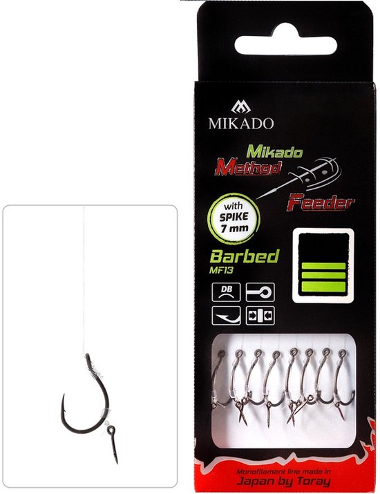 MF RIG | met spike | Prikkeldraad Haken NO 8 / monoline: 0.25mm/10cm | 8 stuks | Method Feeder | FEEDERVISSEN | Barbed MF13 | with SPIKE 7 mm van Matrix Fishing