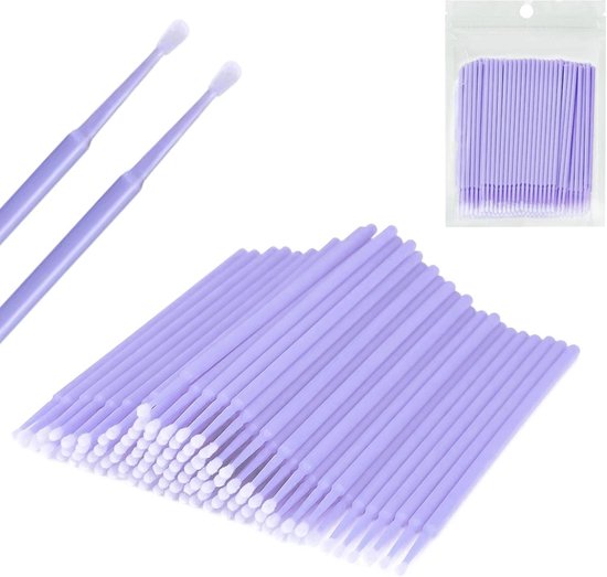 Micro-applicatorkwasten, 400 stuks, wegwerpmicroborstels, micro-wimperborstels, mascara-doekjes voor wimpergraft, make-up-reinigingsstaafjes, reinheid (lichtpaars)