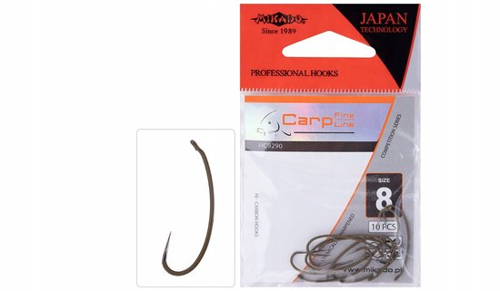 Mikado Carp Fine Line Haken Maat 8 - 10 Stuks - Groen Teflon