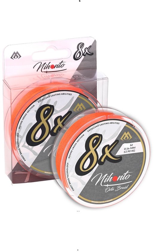 Mikado Gevlochten Vislijn 0.16mm 12.9kg 10m – 8X Braid Fluo Oranje – Roofvis Vislijn