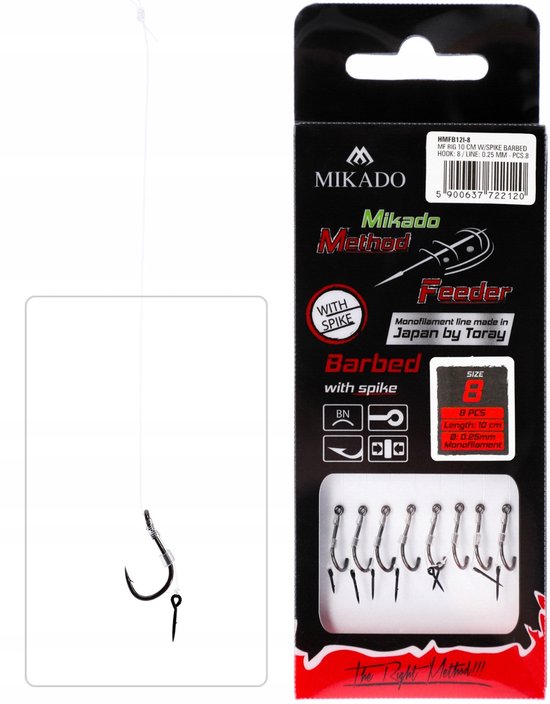 Mikado HMFB12I-8 Haken 10 stuks - Maat 8, met weerhaak van Merkloos