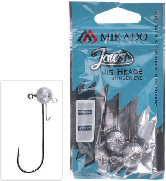 Mikado Jigkop 15g 4/0 – Jaws Stinger Eye – Jig Head voor Softbaits & Snoekbaars – 3 Stuks
