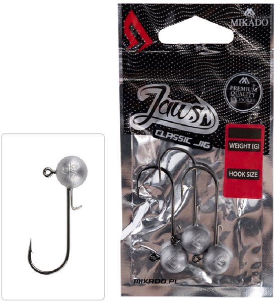 Mikado Jigkop Jaws Classic – 12 g – Haakmaat 1 BN – 3 st – Hengelsport Roofvis Loodkop van Merkloos