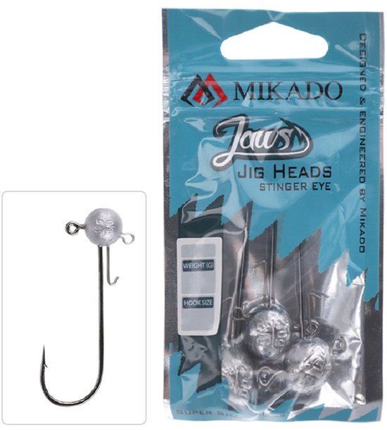 Mikado Jigkop Jaws Stinger Eye – 10 g – Haakmaat 10/0 – 3 st – Roofvissen (stinger eye, jigkop, loodkop) van Merkloos