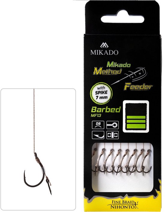 Mikado Method Feeder Onderlijn met Spike – Haakmaat 6 – 0.12 mm Gevlochten – 10 cm – 8 stuks – Karper & Brasem van Merkloos