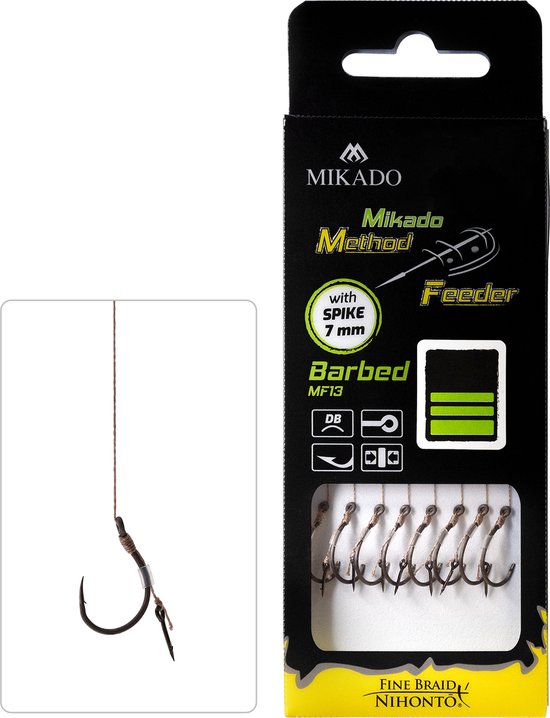 Mikado Method Feeder Onderlijn met Spike – Haakmaat 6 – 0.16 mm Gevlochten – 10 cm – 8 stuks – Karper & Brasem van Merkloos