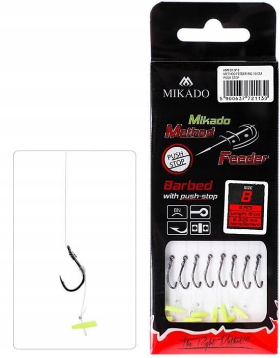 Mikado Method Feeder Onderlijnen 10cm Push Stop Haak 4 (8 stuks) van Mikado