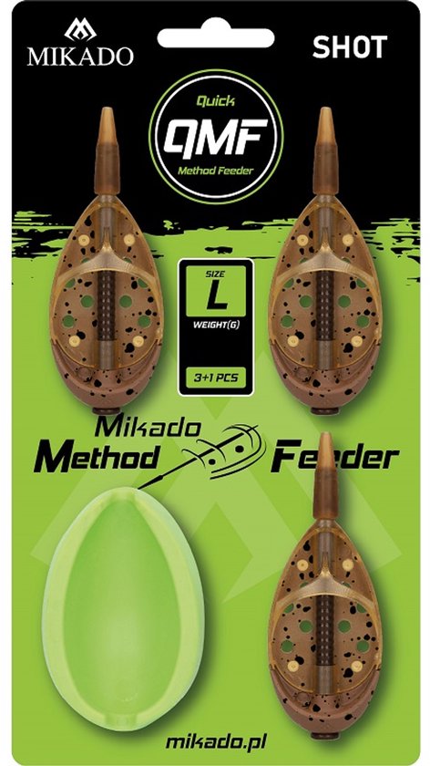Mikado Method Feeder Shot Q.M.F. Set L – 3×40 g + Feeder Mould – In-Line Method Feeder Set van Merkloos