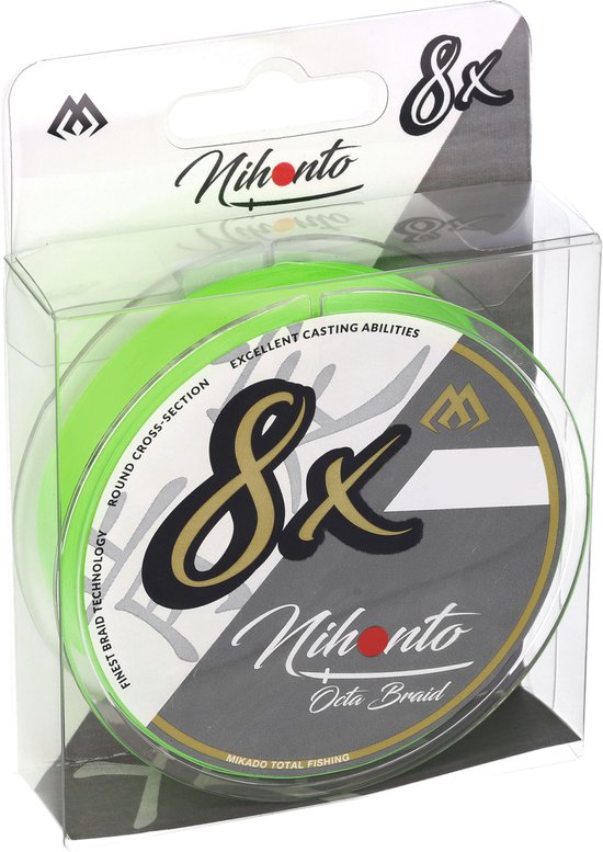 Mikado Nihonto Octa Braid Gevlochten Lijn – 0,20 mm / 18,1 kg / 150 m – Fluorescerend Geel – 8 Strengen van Mikado