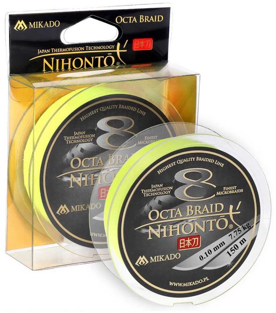 Mikado Nihonto Octa Gevlochten Vislijn 150 M Geel 0.100 mm van Merkloos